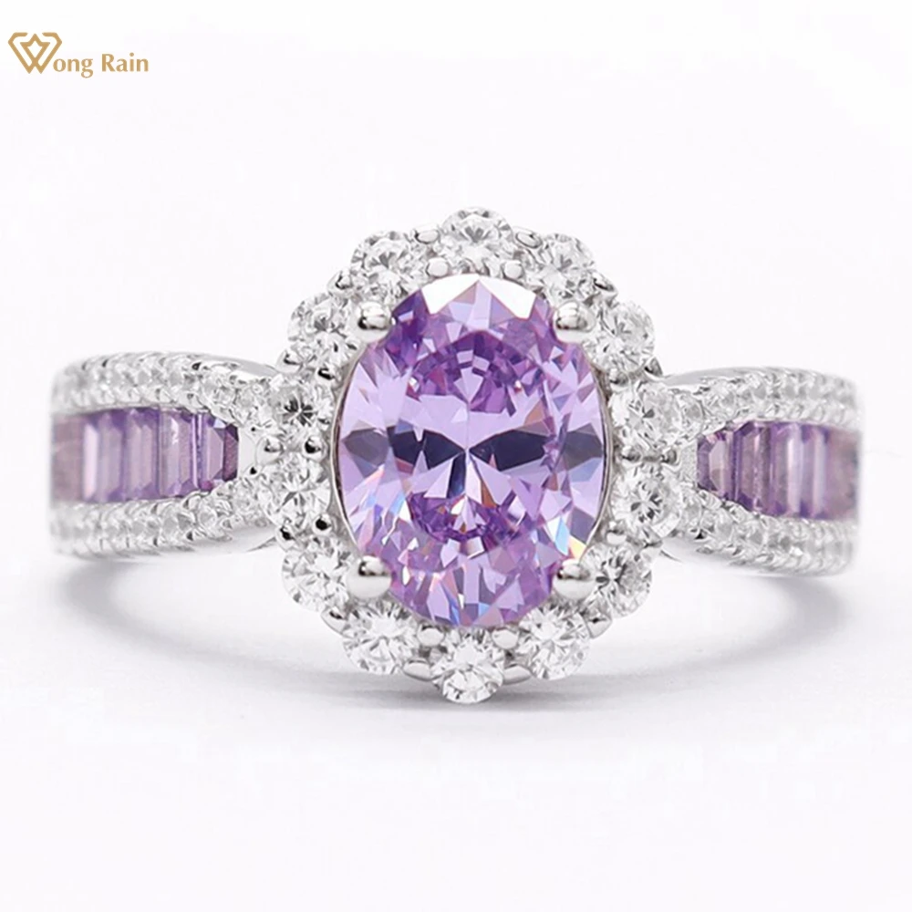 

Wong Rain 100% 925 Sterling Silver Oval Cut Amethyst High Carbon Diamond Gemstone Wedding Engagement Ring for Women Fine Jewelry