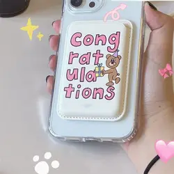 Magnetic Card Holder Cute Wallet Leather Magnetic Case Stylish Accessories Cartoon Bear Slot Phone Case