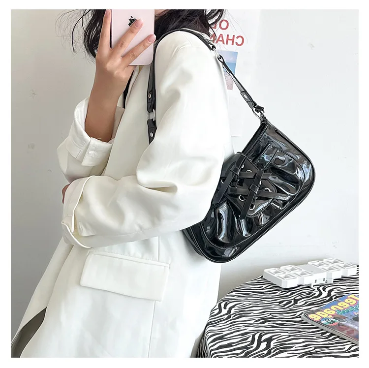 JIAERDI Sweet Cool Black Handbag Women Hot Girls Bow Mirror Chic Half Moon Shoulder Bag Female Harajuku Aesthetic Y2k Handbag