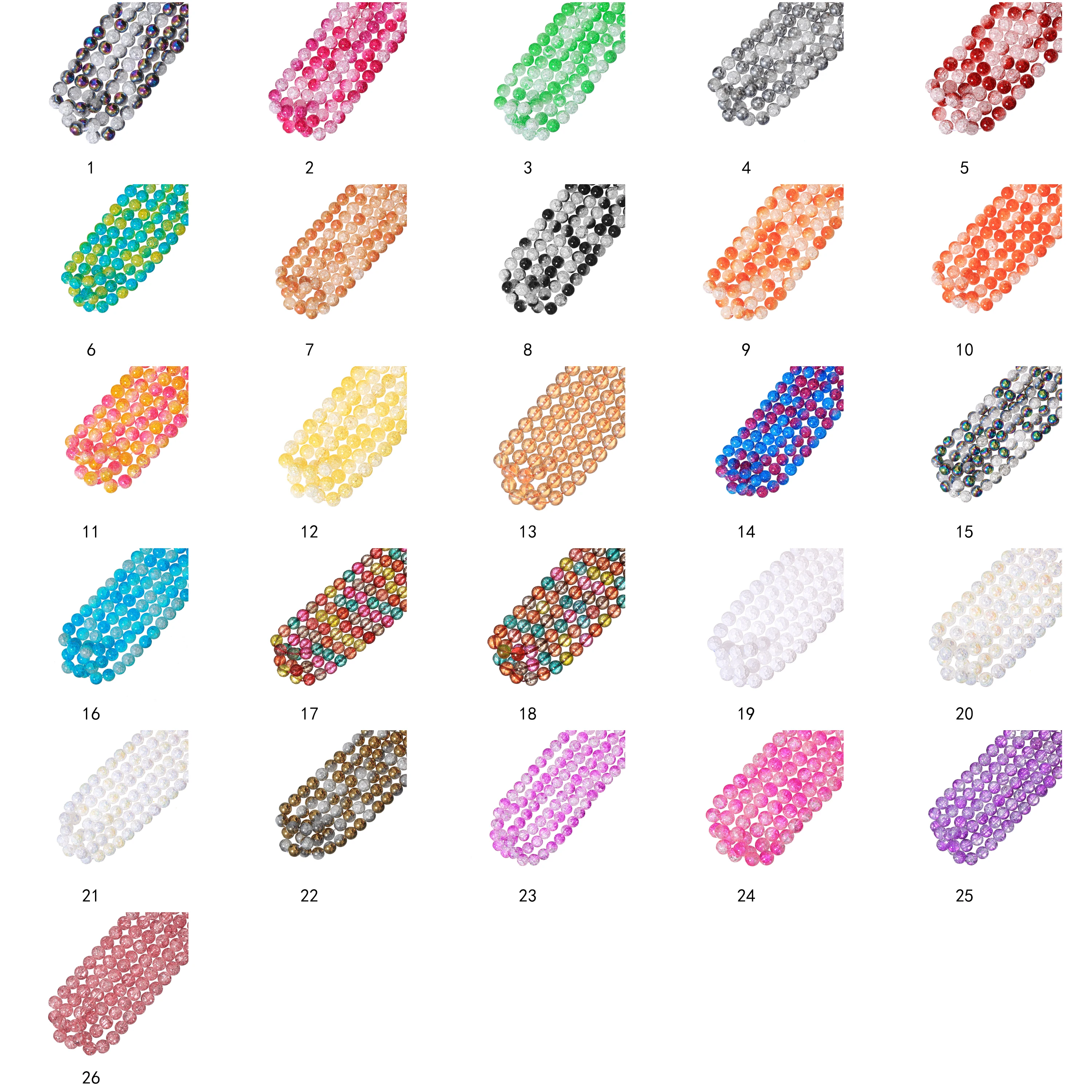 190pcs 10mm Glass Beads like Cracked for DIY Bracelet Bangle Making 26 Sorts of Colors Could To Choose