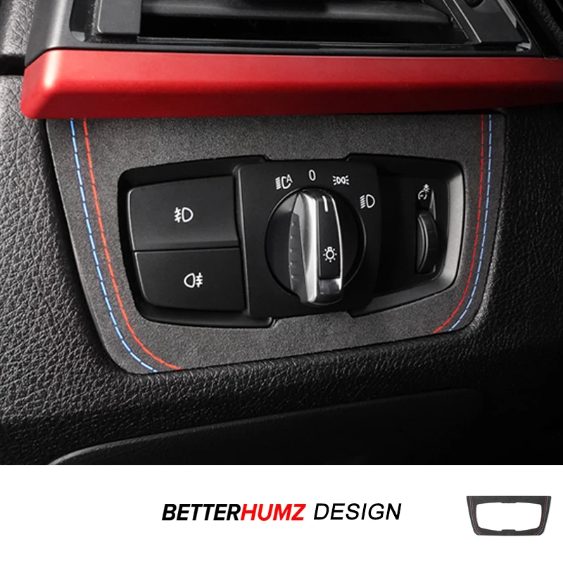 Für BMW F30 F32 F34 Serie 3 2013–2019, hergestellt aus Alcantara, Scheinwerfer-Schalterknopf, Zieraufkleber, Auto-Innenraum-Tuning-Zubehör