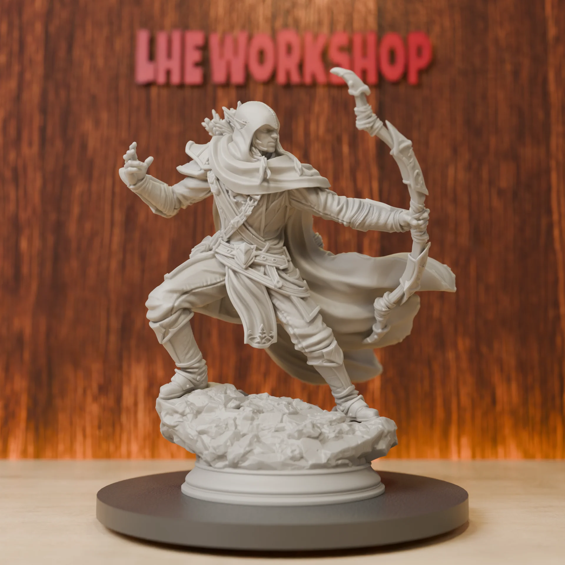 Drow Ranger of the Woods Miniatures | 28mm-75mm | Resin 3D Printed DND Pathfinder Mini | Unpainted Grey