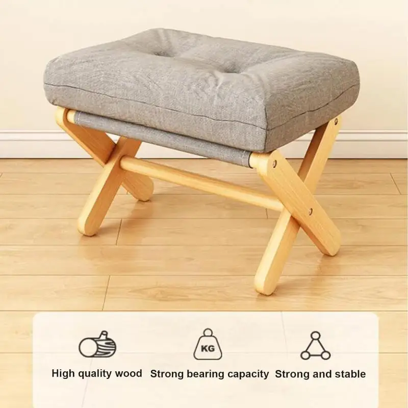 Small Storage Stool Living Room Sofa Footrest Foldable Low Stool chair Lightweight Wooden chair Soft Bench Home Furniture