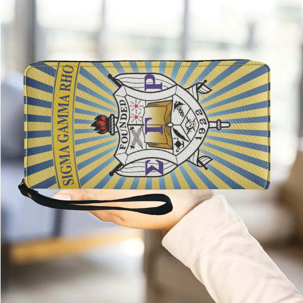 

Sigma Gamma Rho Long Wrist Strap Wallet Ladies Leather New Casual Travel Portable Card Holder Zipper Girls Coin Purse Custom