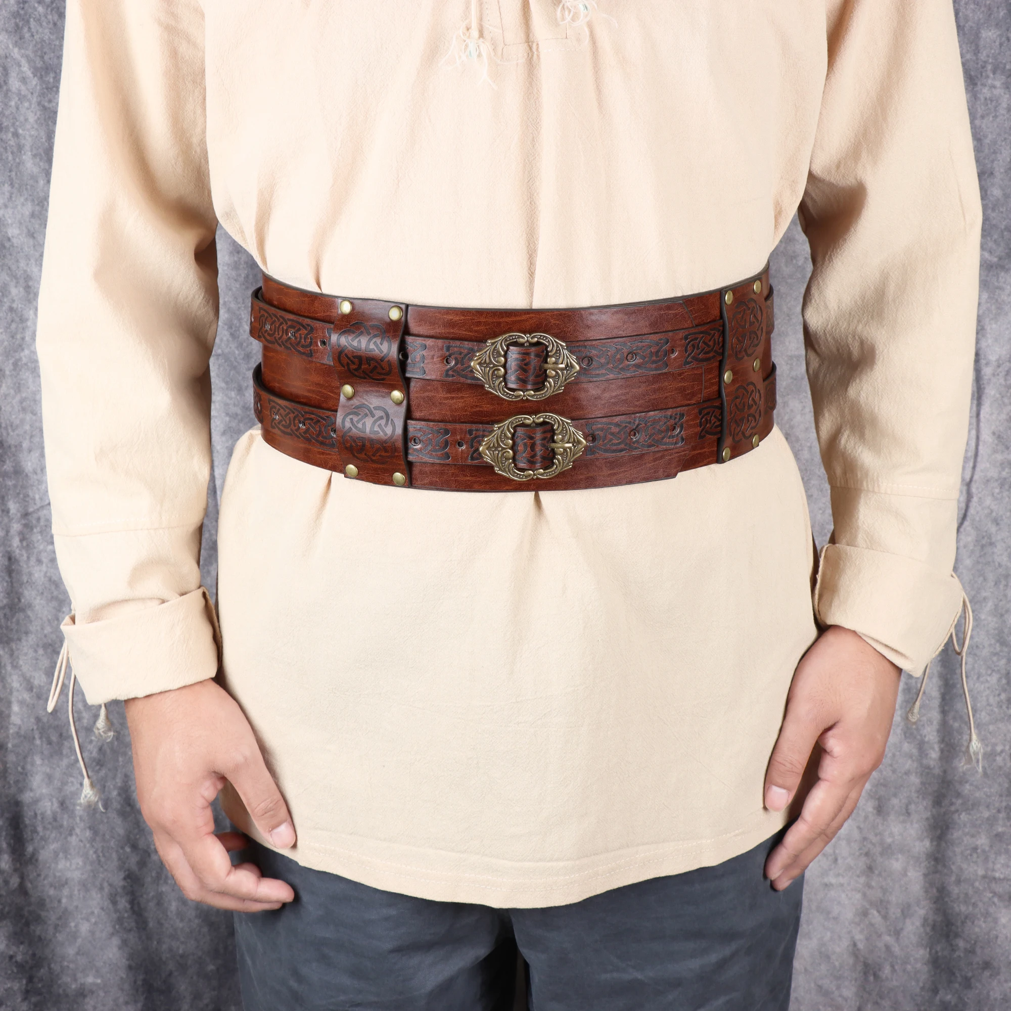 Viking Wide Belt Waist Armor Medieval Faux Leather Warrior Knight Belt LARP Costume for Cosplay Party