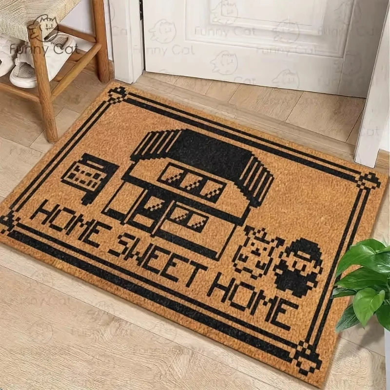 Japanese-Style Cartoon Pixel-Style Floor Mat, For Entrance, Bathroom And Kitchen. Non-Slip, Dirt-Proof Carpet Home Decor