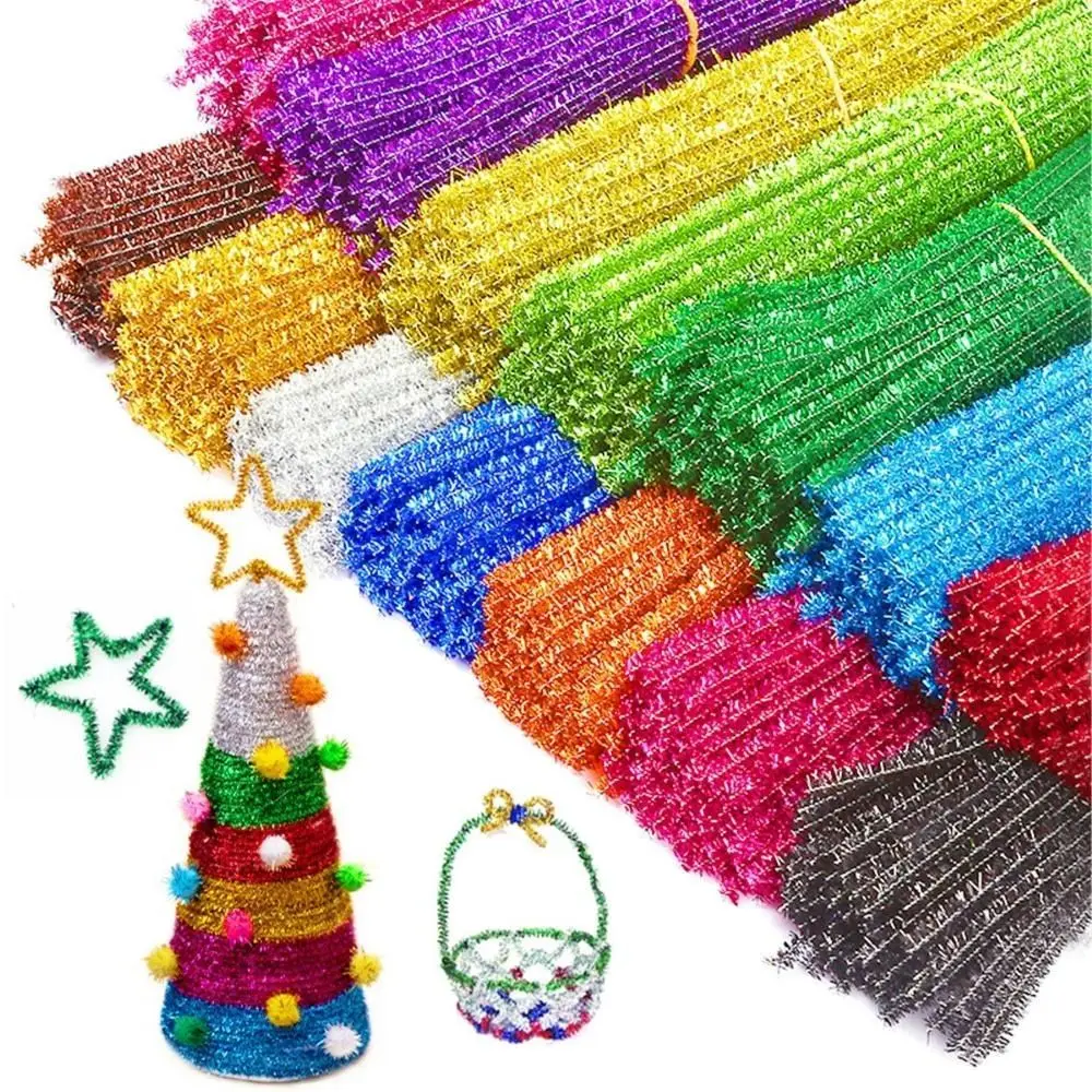 

100pcs New 30cm Glitter Chenille Stems Wool Top Torsion Bar DIY Craft Supplies Christmas Wired Sticks