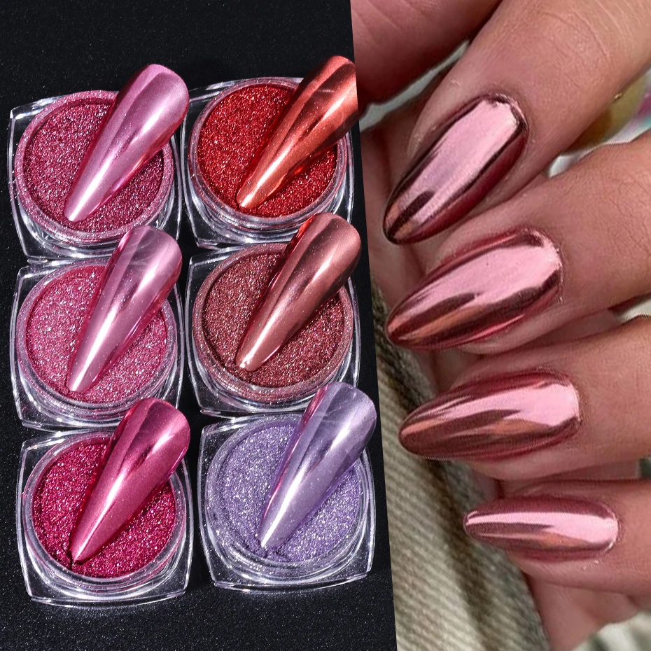 6pcs Nail Mirror Glitter Powder Colorful Dust Metal Effect Nail Glitter UV Gel Polish Chrome Flakes Dust DIY Manicure Decoration