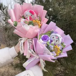 My Melody Kuromi Cinnamoroll Kt Cat Plush Dolls With Artificial Flowers Bouquet Valentine Christmas Graduation Gifts