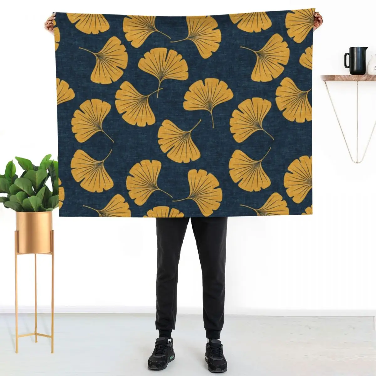 Ginkgo biloba - gingko leaves - blue Throw Blanket Designers Plush Beach Luxury Throw halloween Decorative Sofas Blankets