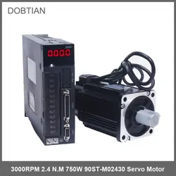 90ST-M02430 220V 750W AC Servo motor 3000RPM 2.4 N.M. 0.75KW servomotor Single-Phase ac drive permanent magnet Matched Driver