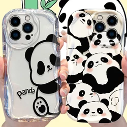Cartoon Panda Wave Case for iPhone 15 14 Pro Max 13 12 Mini 11 XS X XR 8 7 6 6S Plus SE 2022 2020 Soft Silicone Shockproof Cover