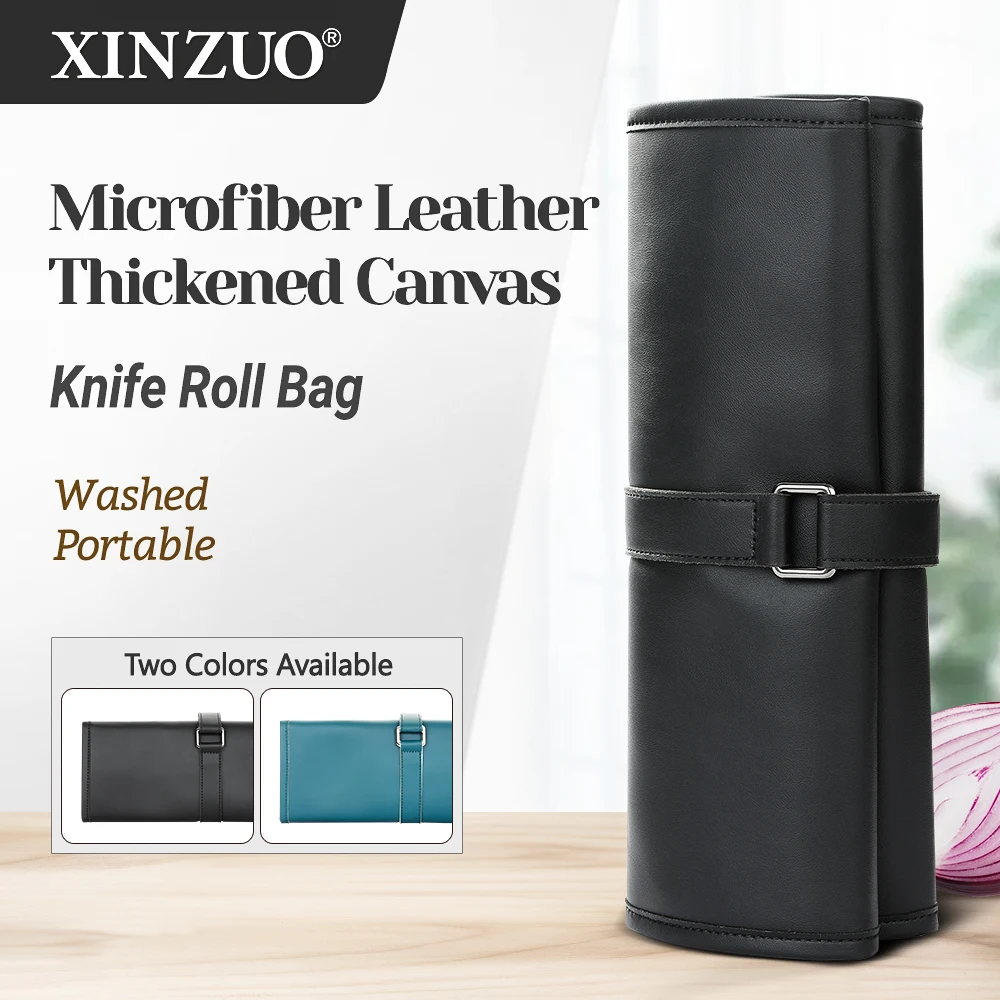 

XINZUO Lightweight Knife Carry Roll Bag Microfiber Leather Washed Canvas Liner 8 Slots Portable Chef Tool Bag Camping Picnic