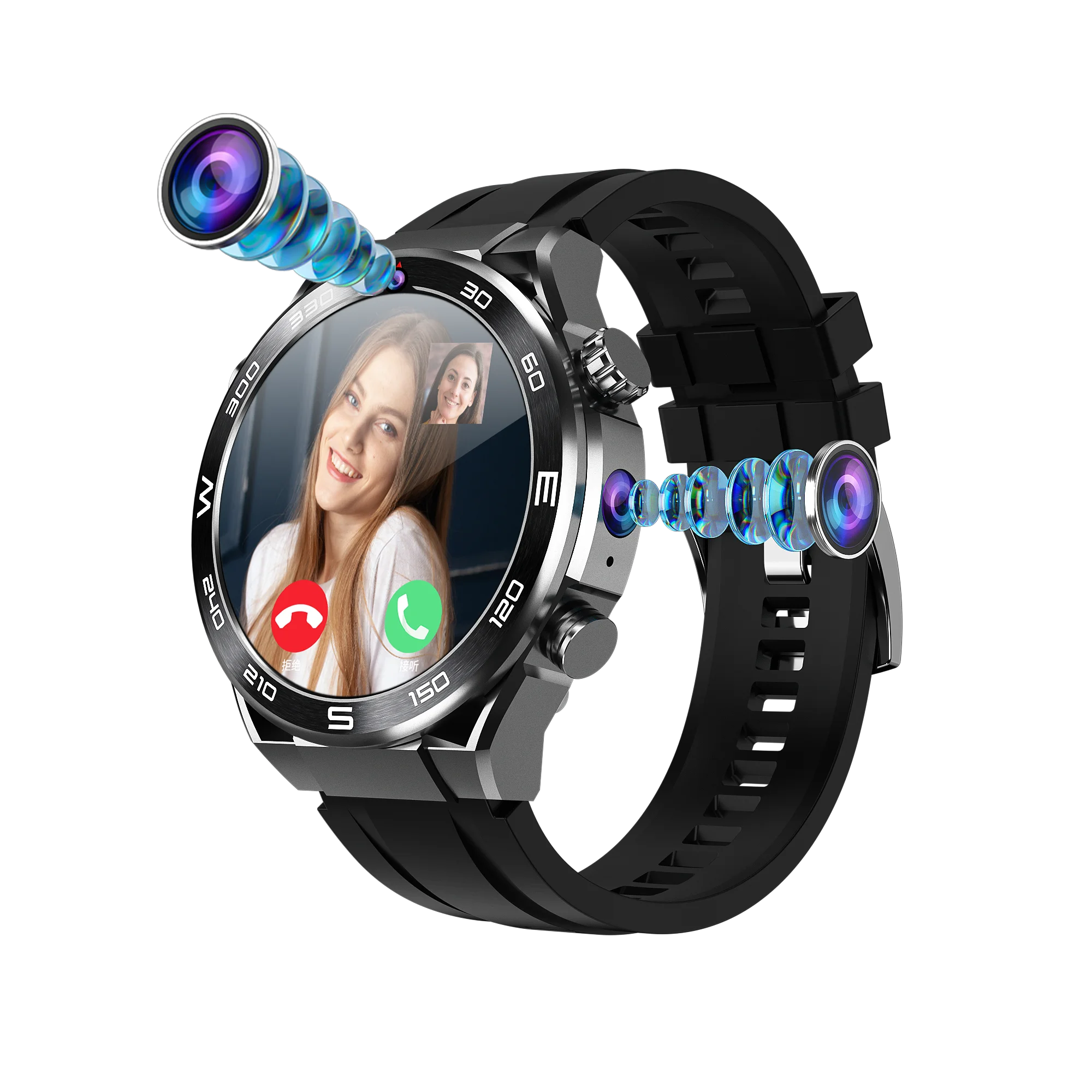 

4G Smartwatch 1,508 дюйма Wi-Fi Nano Sim-карта спереди + боковые двойные камеры Видеозвонок SOS-вызов NFC GPS Playstore B8 AMOLED Смарт-часы