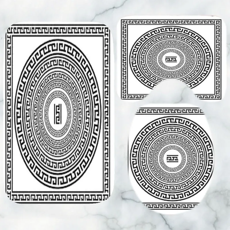 

Modern Greek Key Bathroom Rugs Set for Toilet Home Decor Greek Key Bath Mats Carpet for Bathroom Non Slip Floor Shower Rug 3PCS