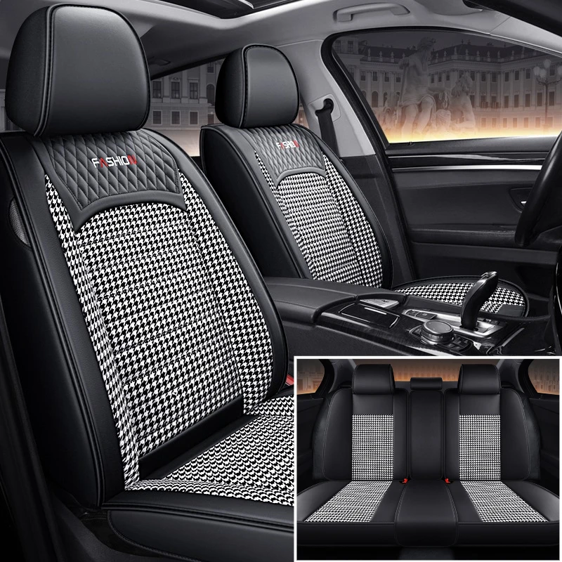 

Классические комбинированные чехлы на автомобильные сиденья из дышащей ткани из искусственной кожи, полное покрытие, мягкие и прочные для разделенных сидений на подголовнике, все сезоны