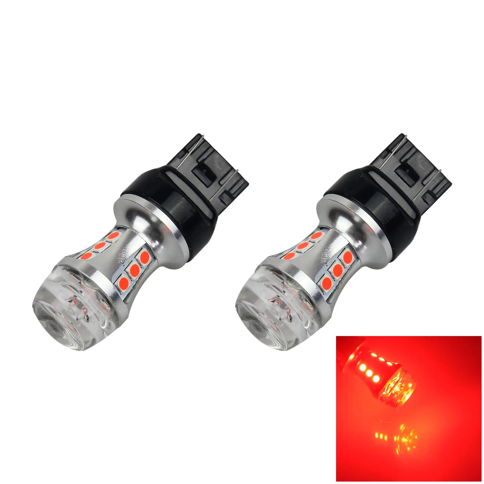 2x Red AUTO 7443 Brake Lamp Reversing Light 12V-24V No Polar 18 3030 LED W21W W21/5W Z2727