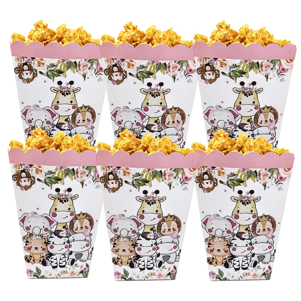 Jungle Safari Birthday Decorations Jungle Theme Popcorn Boxes Animal Popcorn Treat Boxes Baby Shower Pink Popcorn Containers