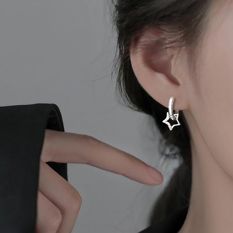 INS Star Zircon Ear Buckle Fashionable Hollow Earrings Suitable for Men and Women, a Two Wear Elegant Jewelry Accessory