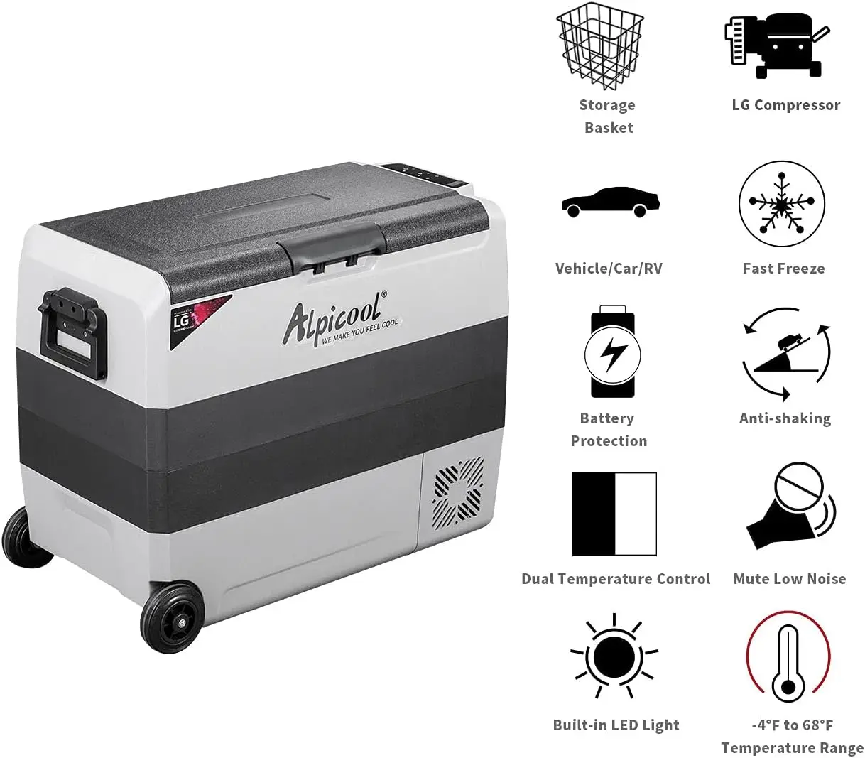 Dual Temperature Control 12 Volt Refrigerator 63 Quart Portable Fridge Freezer (-4°F~68°F) for Truck, RV, Boa