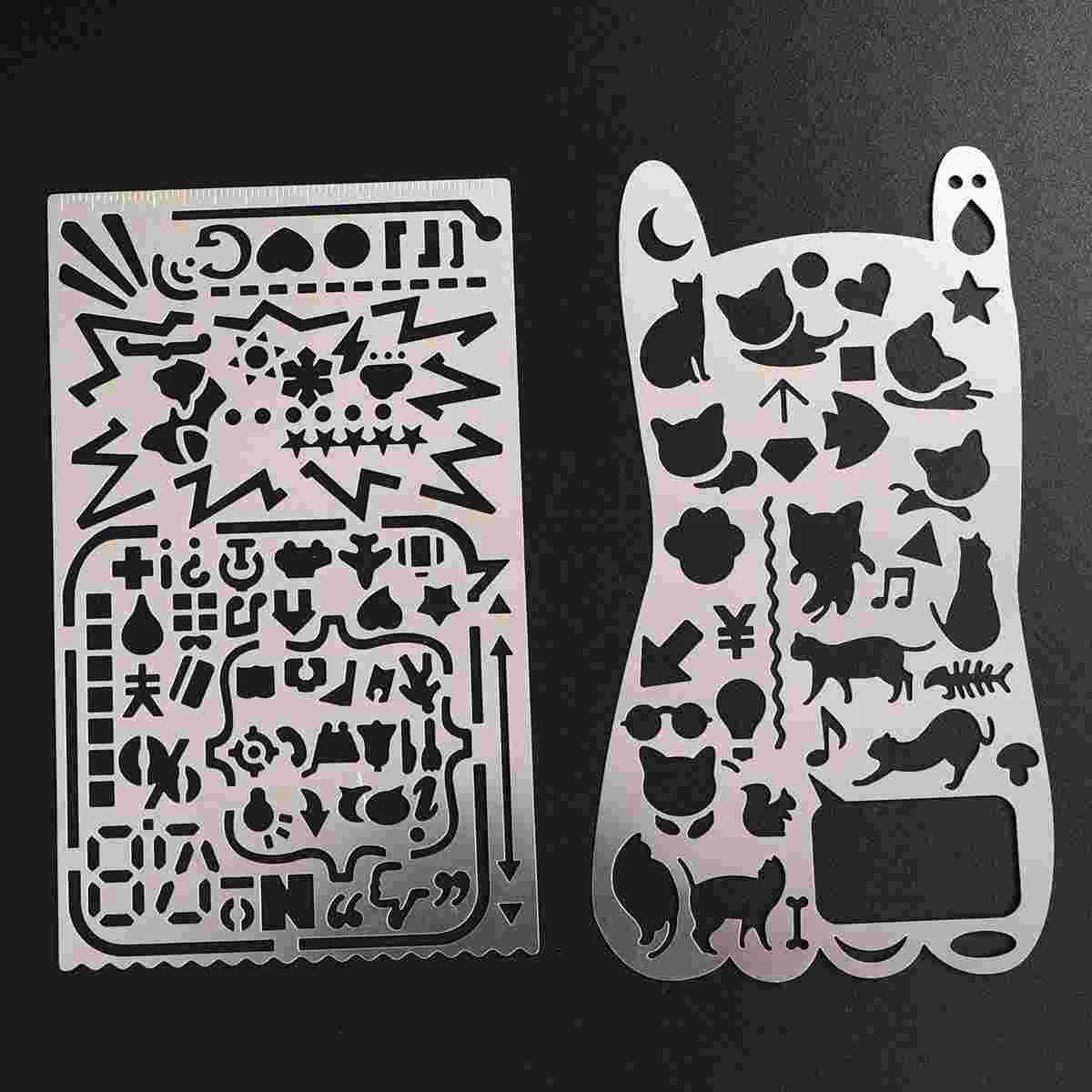 

2PCS Drawing Templates Hollow Painting Stencils Templates for Kids DIY Crafts Scrapbooking (Graffiti Stencil, Cat Stencil)