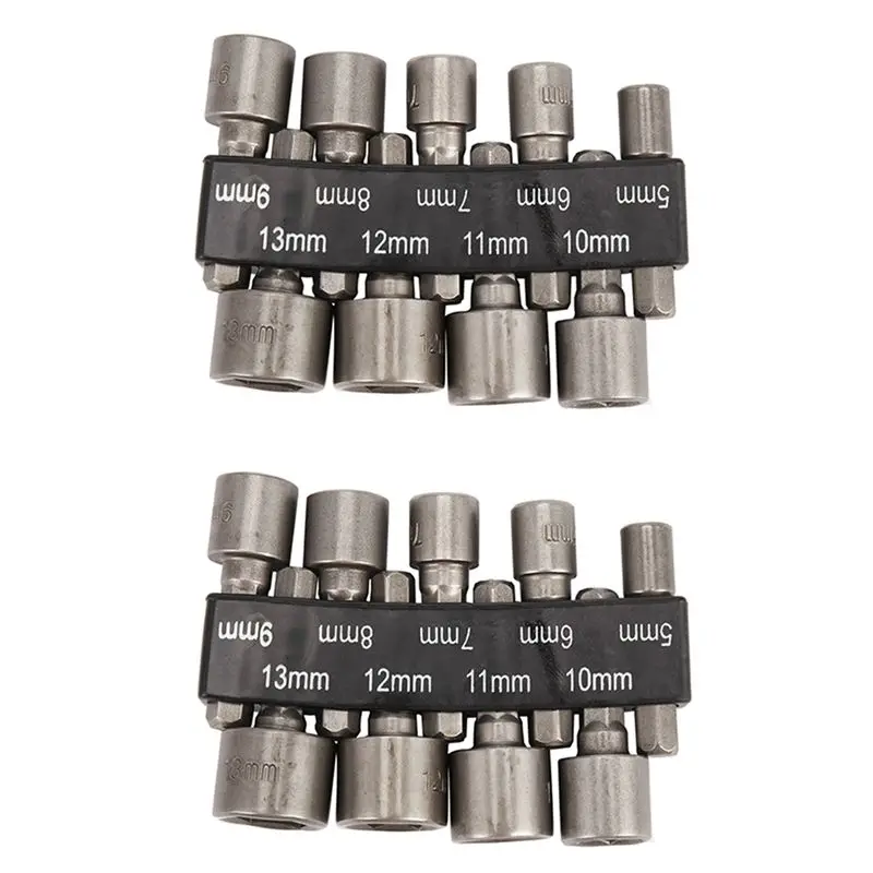 

AB11-18Pcs/Set 5Mm-13Mm 1/4Inch DIY Hex Shank Socket Sleeve Nozzles Nut Driver Bit Set Drill Bit Adapter For Woodworking Tool