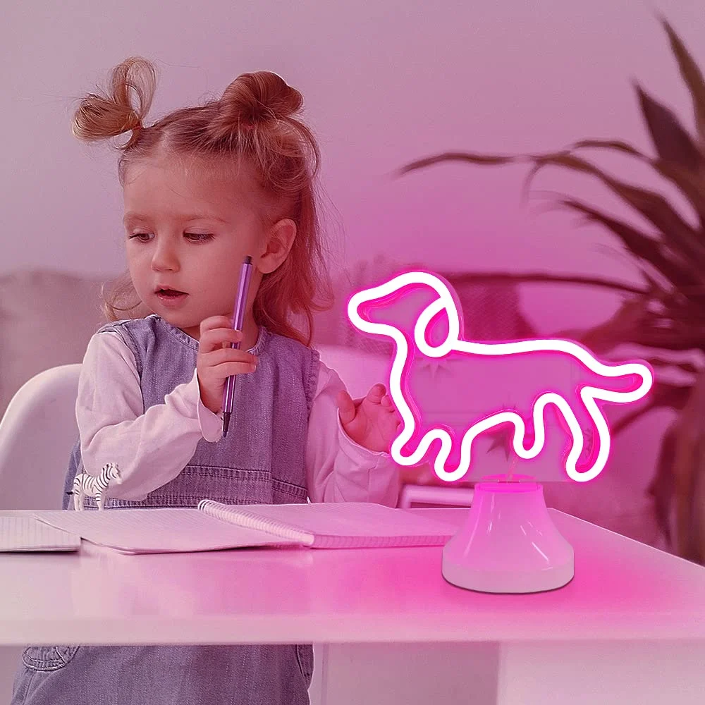Dog Neon Sign for Room Decor, Neon Mirror Table Light, USB & Battery Operated Cute Neon Light for Bedroom, Office, Table Decorat