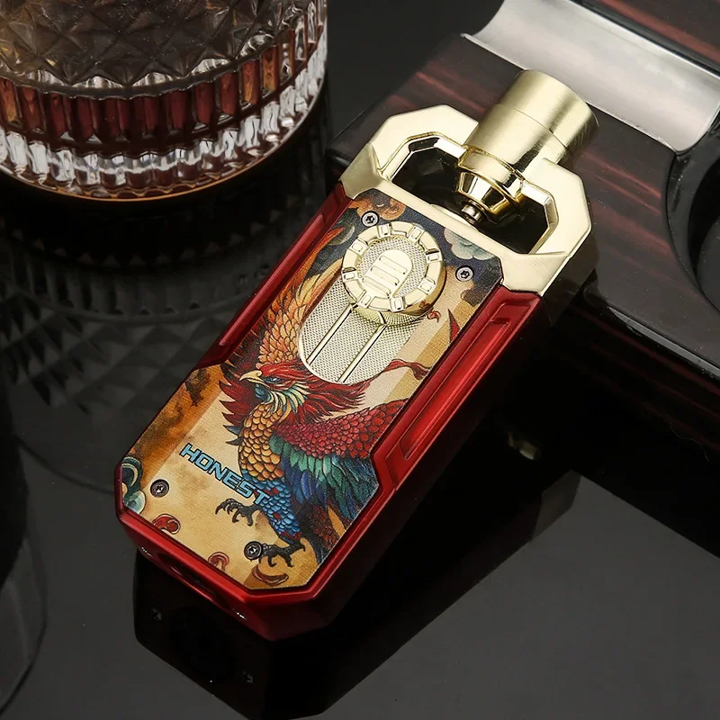 2027 Creative Metal Torch Lighter, Carbon Fiber Pattern Refillable Butane Lighter, Cool Smoking Accessory Gift