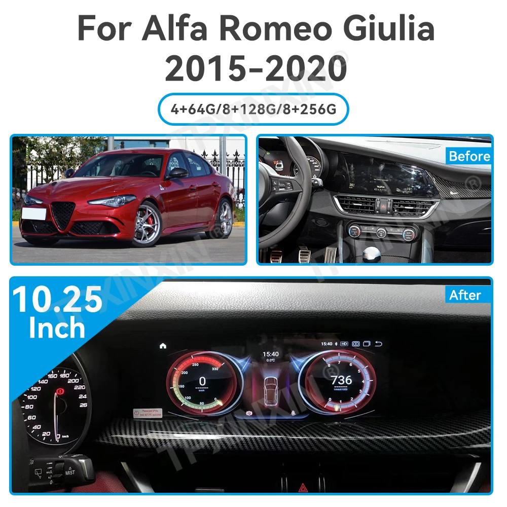 For Alfa Romeo Stelvio Giulia Ram Qualcomm Carplay Android 13 Video Stereo Player Car Multimedia With GPS Navigation Head unit