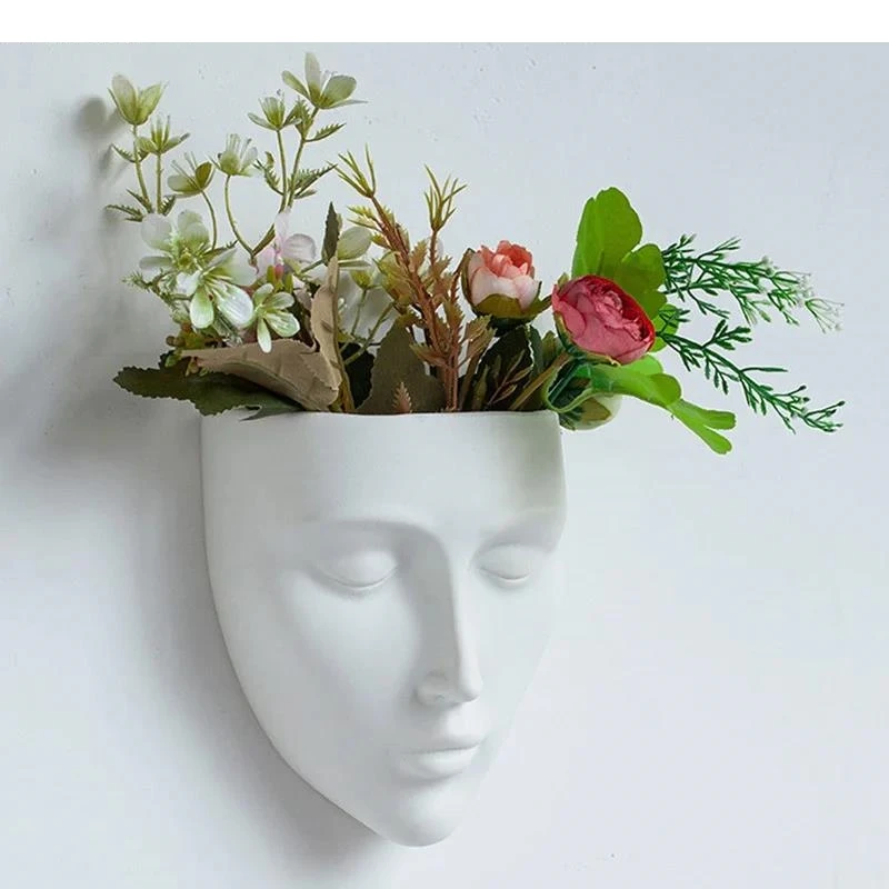 Silent Human Face Ceramic Vase Creative Wall-mounted Vase Table Decoration Plant Pots Flower Arrangement Room Aesthetic Decor