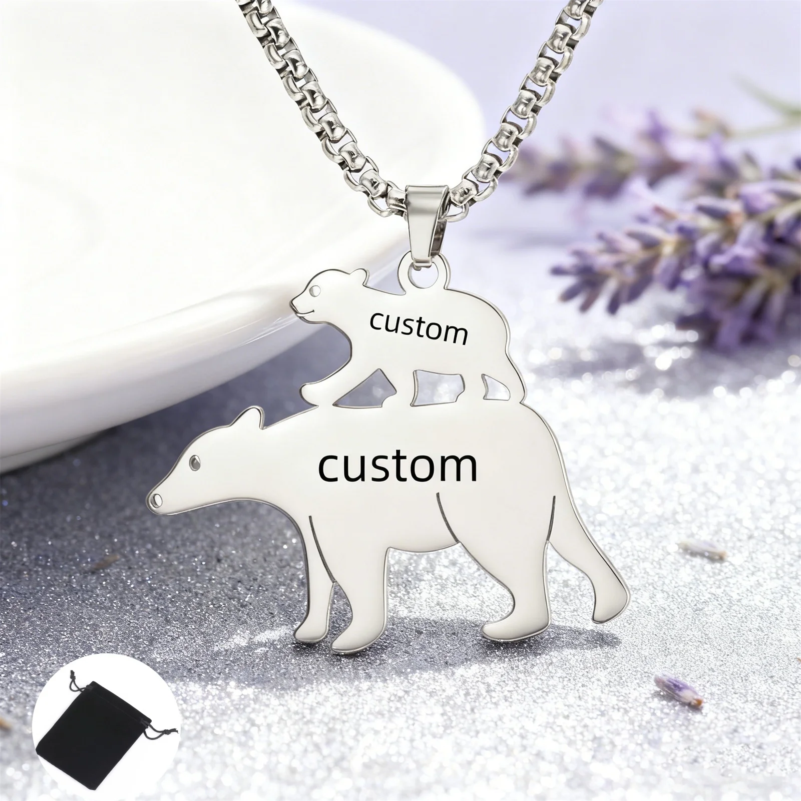 تخصيص اسم النص تاريخ حجم الدب القطبي قلادة الفولاذ المقاوم للصدأ الحيوان الدب القطبي سترة سلسلة موضة هدية عيد الأم #5