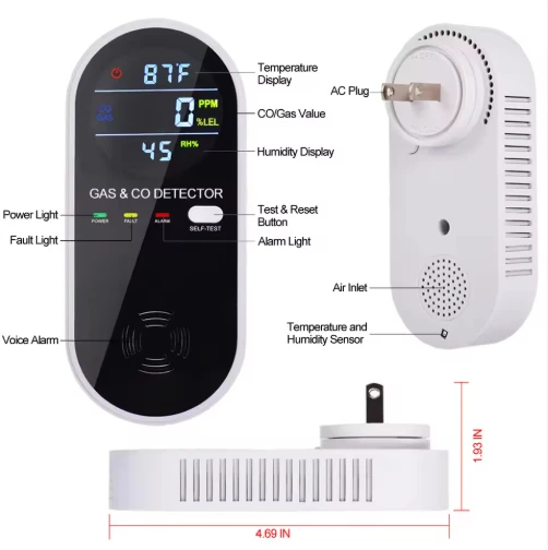 Multifunctional Gas Detector Combustible Gas CO Alarm with Integrated Temperature And Humidity Monitoring Device