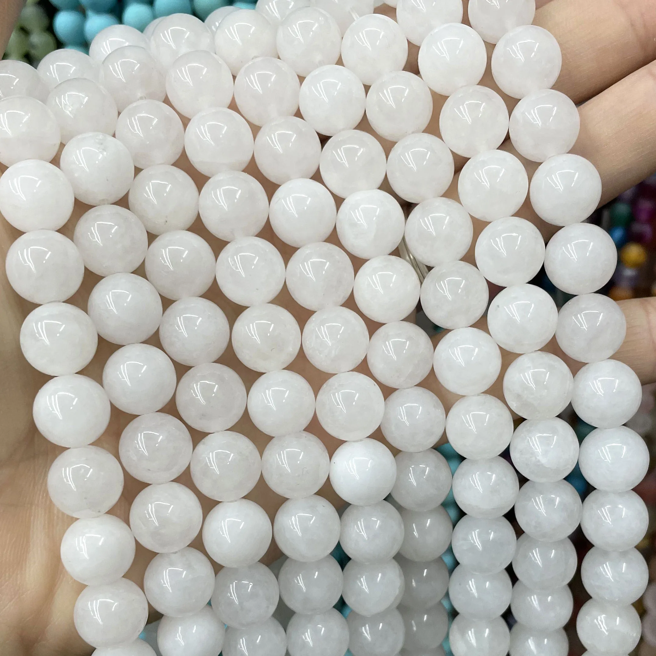 2 3 4 6 8 10 12MM Natural White Chalcedony Jades Round Stone Loose Spacer Beads For Jewelry Making DIY Necklace Accessories