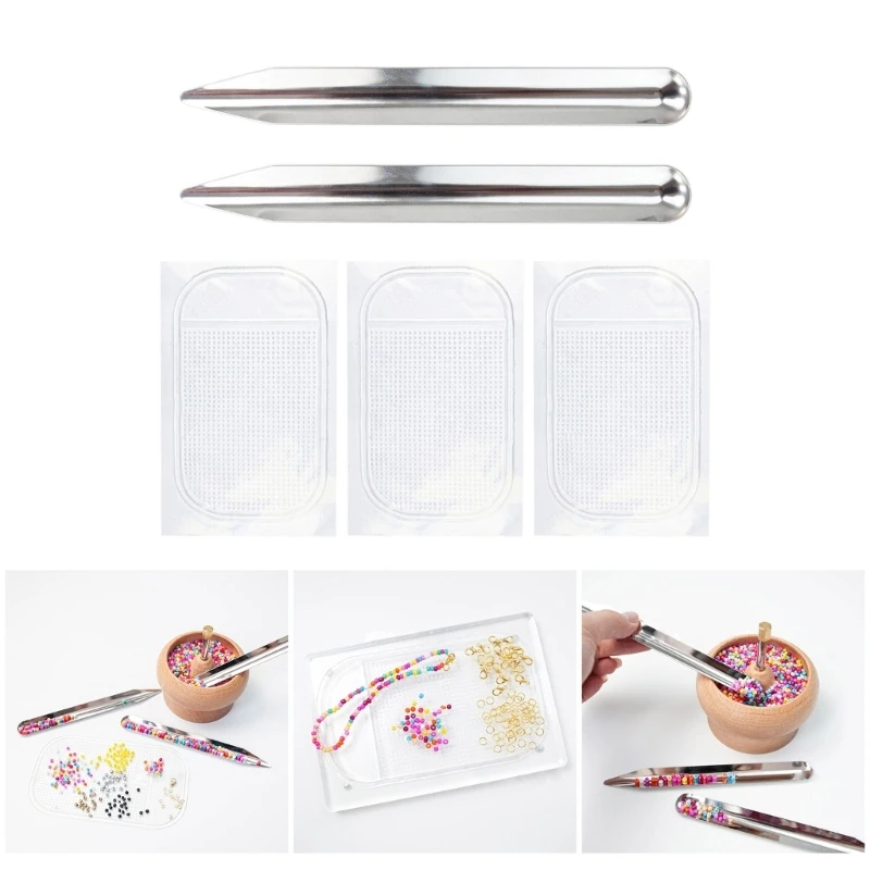 

Pearls Gathering Spoon and Slip Resistant Pad Jewelry Scoops Professional Bead Scooping Tools for Jewelers and Crafters