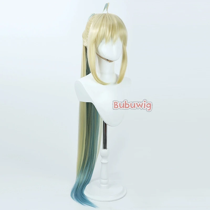 Bubuwig cabelo sintético aesc o salvador cosplay perucas jogo fgo aesc o salvador 120cm loira mista azul rabo de cavalo peruca resistente ao calor