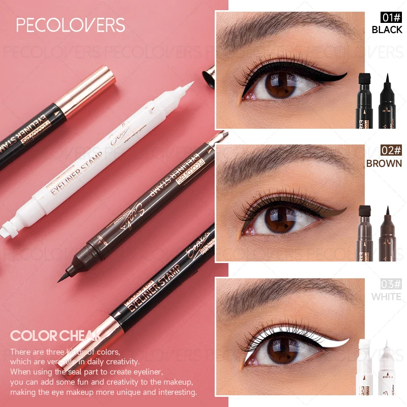 1PC 2 in1 Stamp Liquid Eyeliner Pencil Water Proof Fast Dry Double-ended Black Seal Eye Liner Pen Make Up for Women Cosmetics