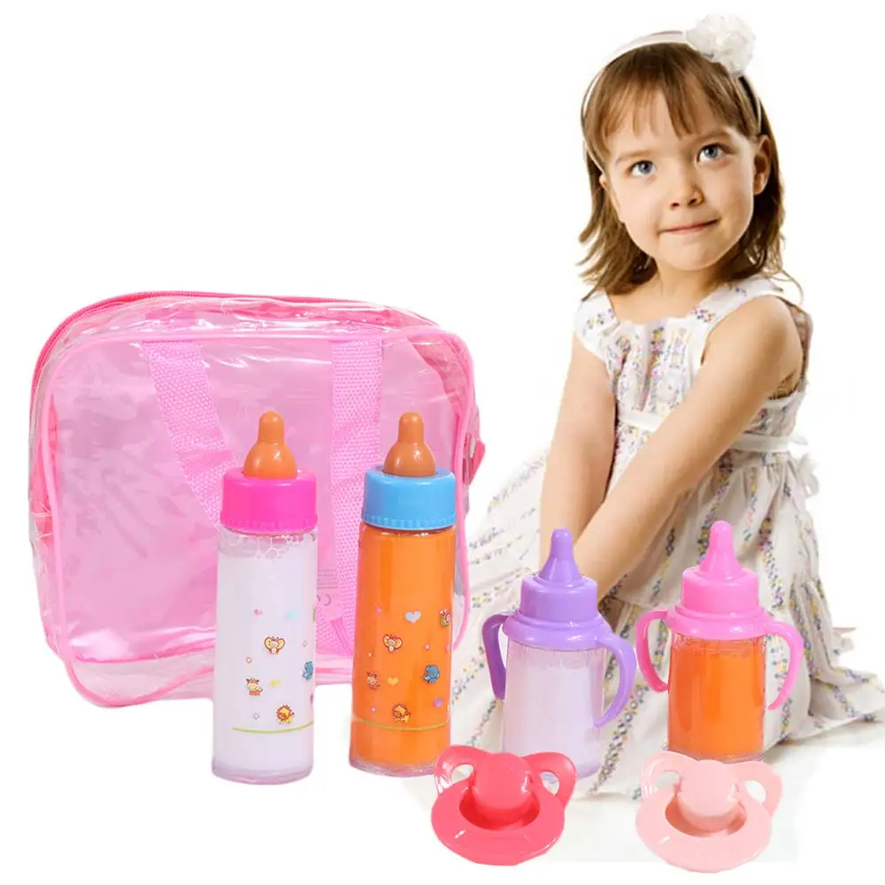 Girls Gift Milk & Juice Bottles Feeding Set Play House Pretend Baby Bottle Pacifier Plastic Dollhouse Decor Feeding Bottle