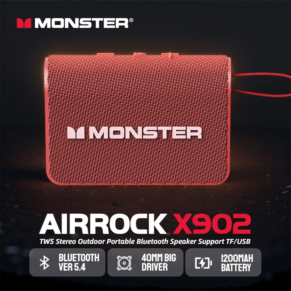 

Monster X902 TWS Stereo Bluetooth 5.4 Speaker Outdoor Portable Bluetooth Sound Box IPX4 Waterproof Subwoofer Powerful Deep Bass