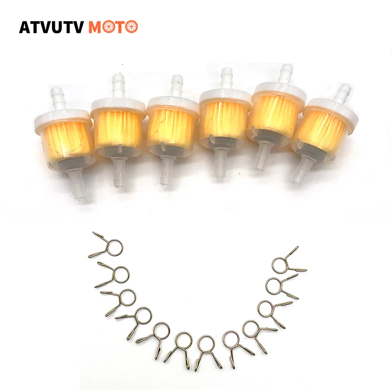 6pcs Gas Fuel Filter With 12pcs Clamps For Tao Tao Roketa Chinese GY6 Scooter Go Kart Kazuma ATV Pit Dirt Bike Quad Scooter