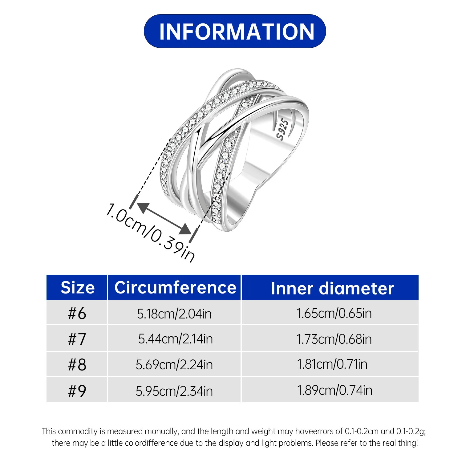 Women's S925 Sterling Silver Multi Ring Woven Closed Ring
