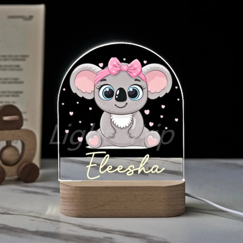 Luz de noche de animales personalizada para niños, lámpara acrílica con nombre personalizado para bebé, dormitorio de niños, decoración del hogar, regalo de cumpleaños para recién nacidos