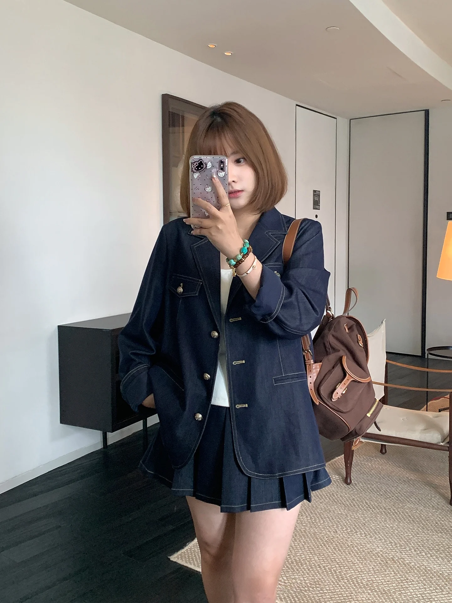 

Костюм Maxixe Plus Size в стиле ретро с цветными вставками из денима, повседневный, свободного кроя, из полиэстера, вискозы и спандекса, на молнии, комплект из двух предметов