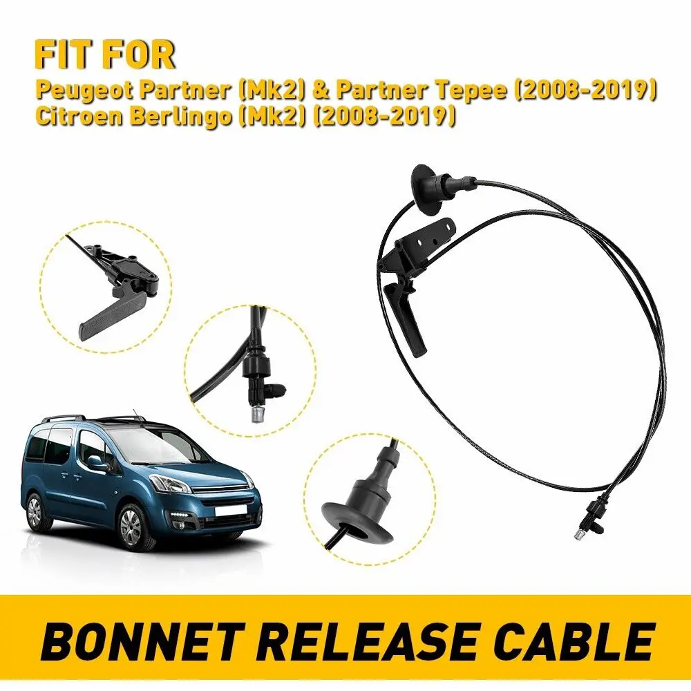 Fotografia 4: 1pc cabo de liberação do capô dianteiro com trava para peugeot parceiro citroen berlingo 2008-2019 7937q8