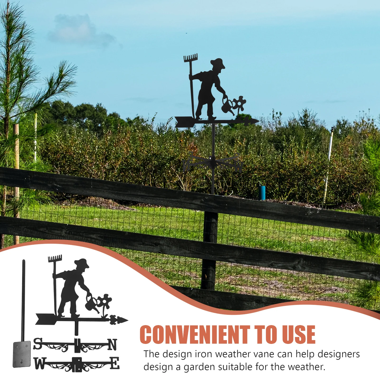 

1pc Farmer Weathervane Iron Wind Direction Indicator For Roof Garden Patio Yard Decor Ground Insert Lawn Outdoor Decoration