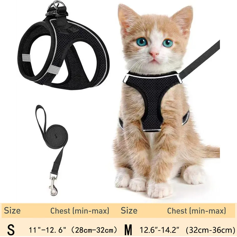 Cat Harness and Leash for Walking Escape Proof, Adjustable Kitten Vest Harness Reflective Soft Mesh Puppy Harness for Outdoor, C