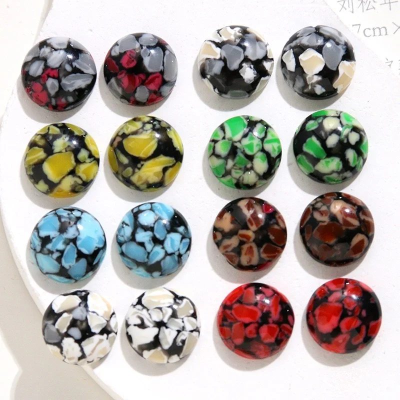 New arrived 100pcs/lot 12mm color print geometry rounds shape resin cabochon beads diy jewelry garment hair accessory