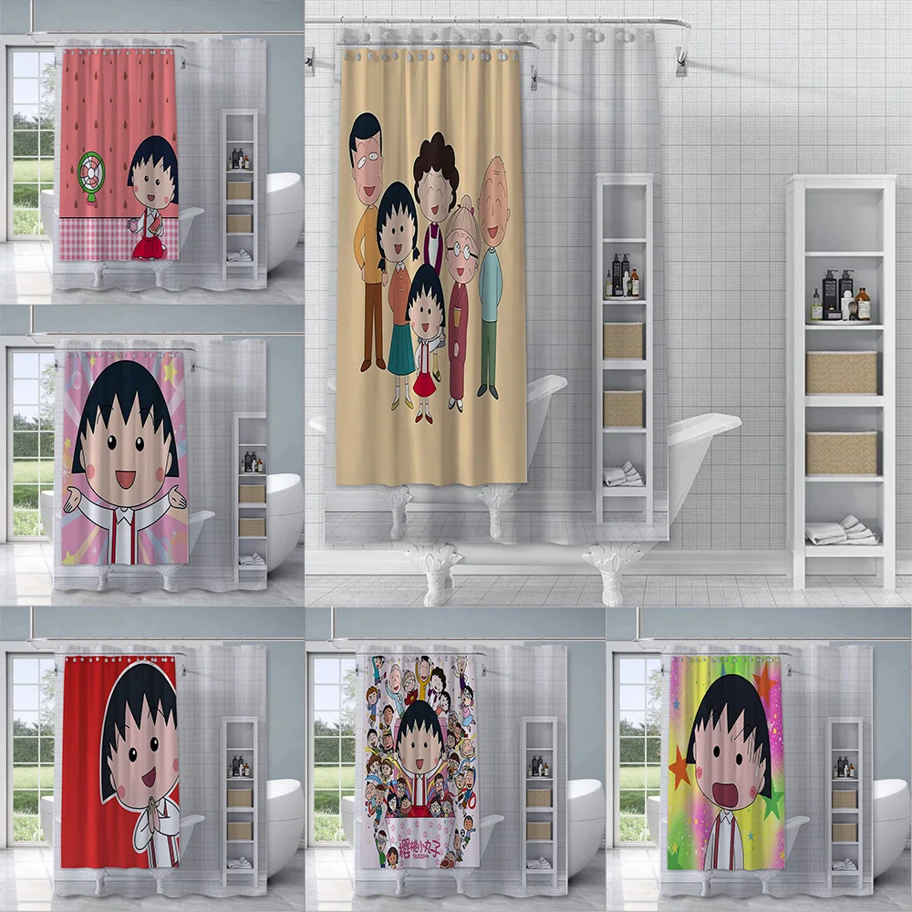 Anime Cartoon Chibi Maruko Shower Curtain Waterproof Polyester Fabric Paint Bath Curtains Home Bathroom Decor Curtain With Hook