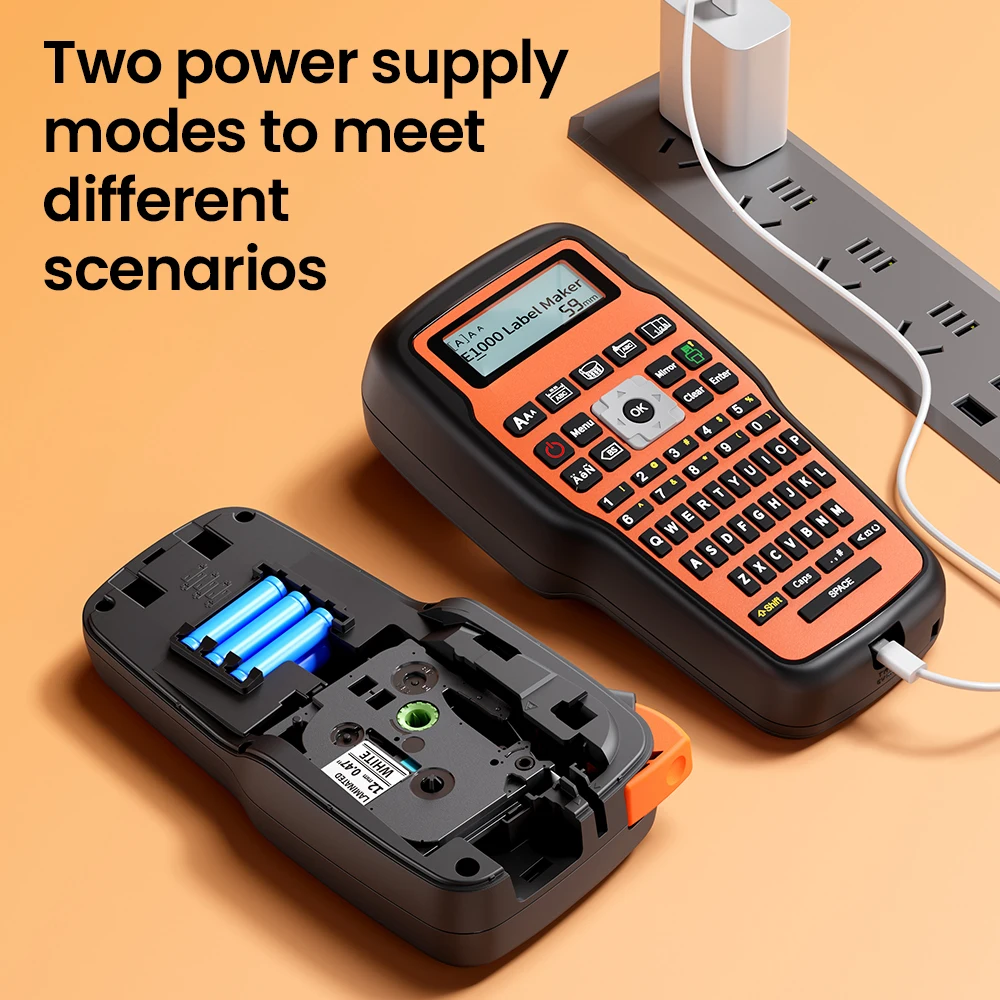 E1000 PRO Handheld Portable Label Printer Industrial Label Maker Compatible Brother TZ-231 HSE-231 FX231QWERTY Keyboard Symbol