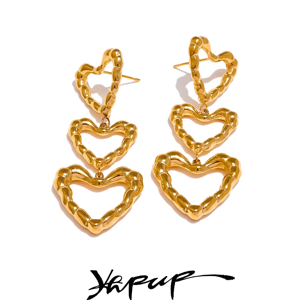 Yhpup Popüler Kalp Aşk Hollow Damla Dangle Küpe Alerjiyi Önlemek Paslanmaz Çelik Metal Çok Yönlü Günlük Romantik Takı