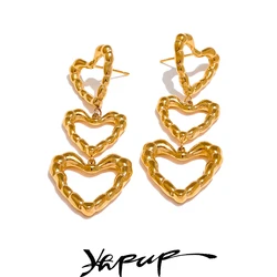 Yhpup Popular Heart Love Hollow Drop Dangle Earrings Prevent Allergy Stainless Steel Metal Versatile Daily Romantic Jewelry